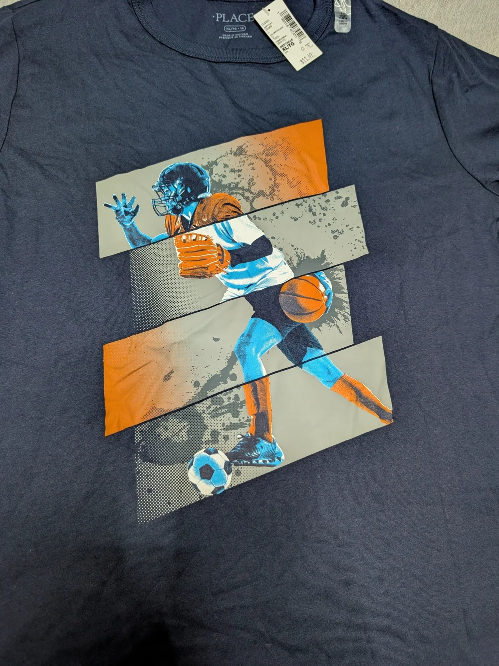 The Children's Place Navy Blue Graphic Sports Tee with Orange Accents NWT XL
